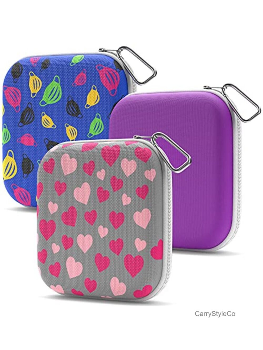 Neoprene Travel Cosmetic Bag with Carabiner Keychain, Makeup Pouch (Pack of 3)
